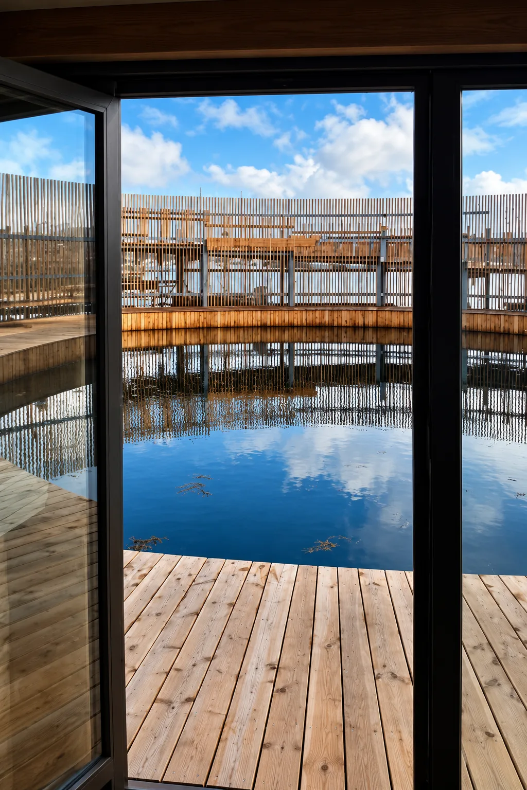 View of the basin through the steel frame in the harbour bath