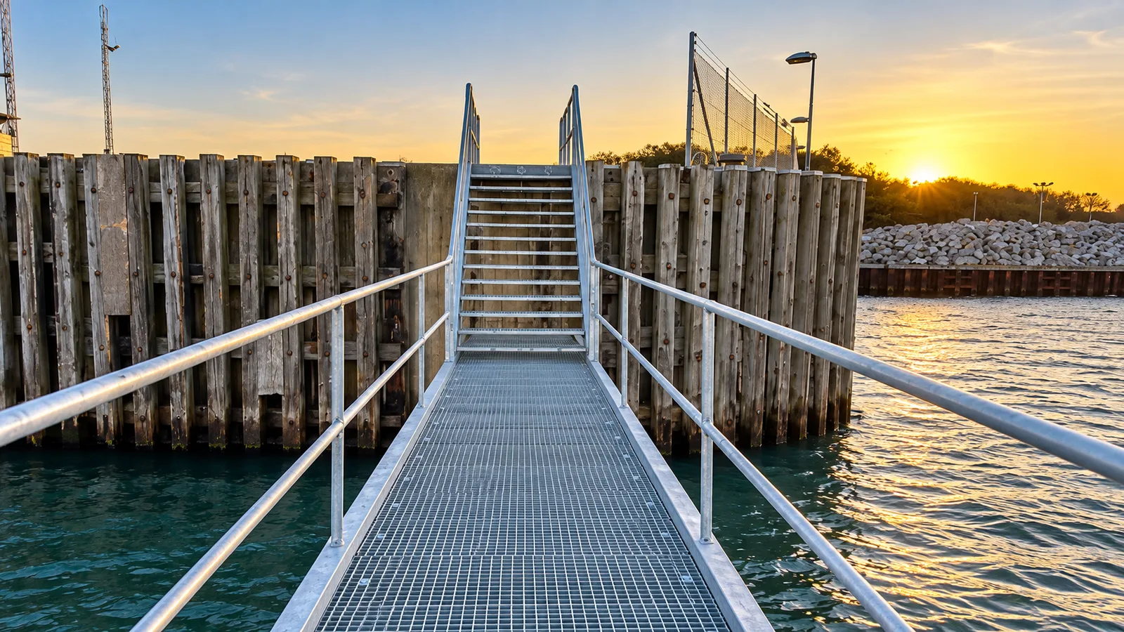 Footbridge with stairs and guardrail in Rødby Havn