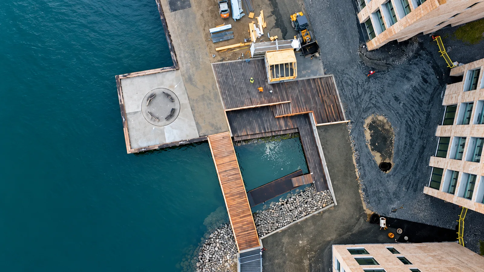 Aerial view of the promenade and kayak harbour at Sønderborg Havn