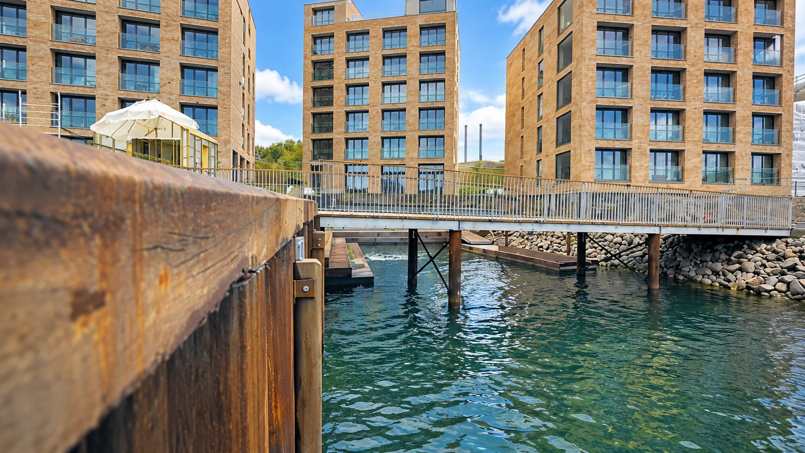 Steel bridge between the buildings at Sønderborg Havn